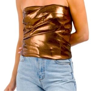 Zara Bronze Metallic Ruched Strapless Top